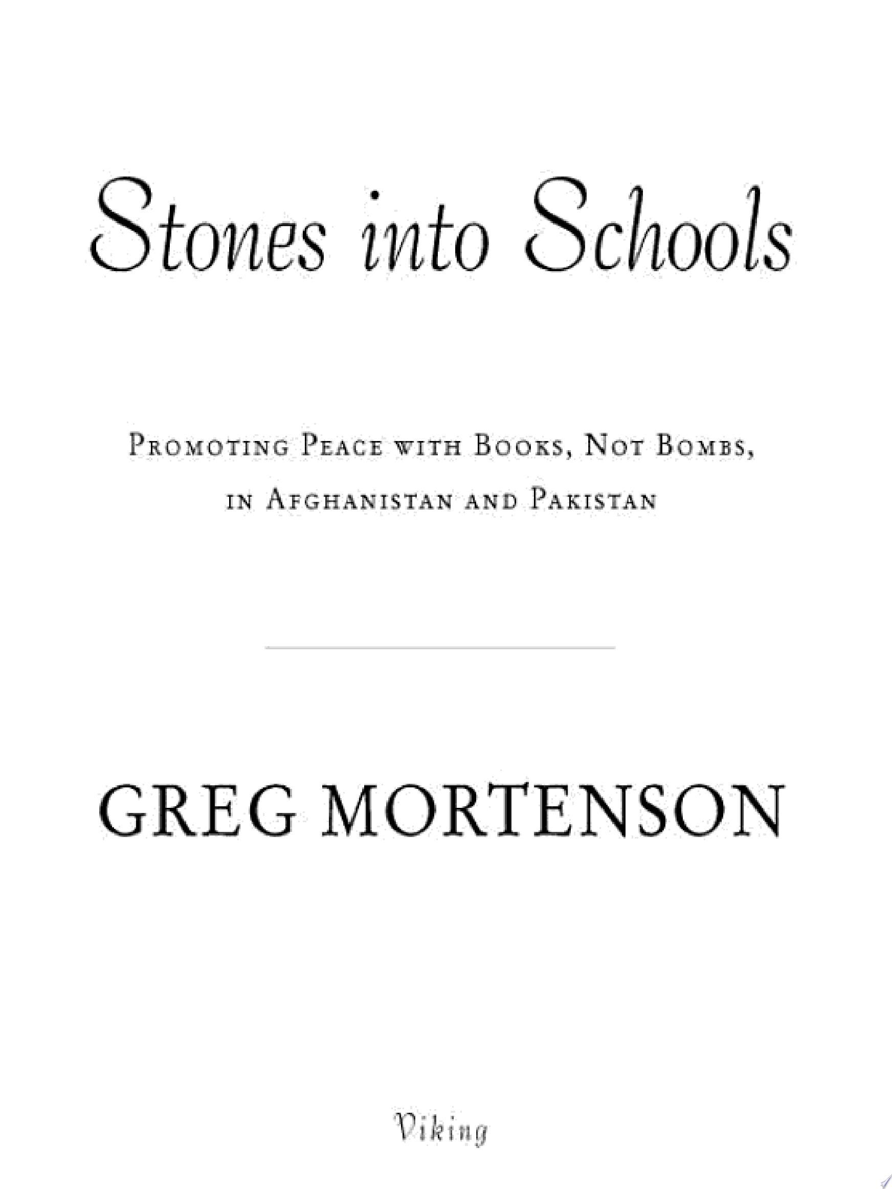 Cover of STONES INTO SCHOOLS