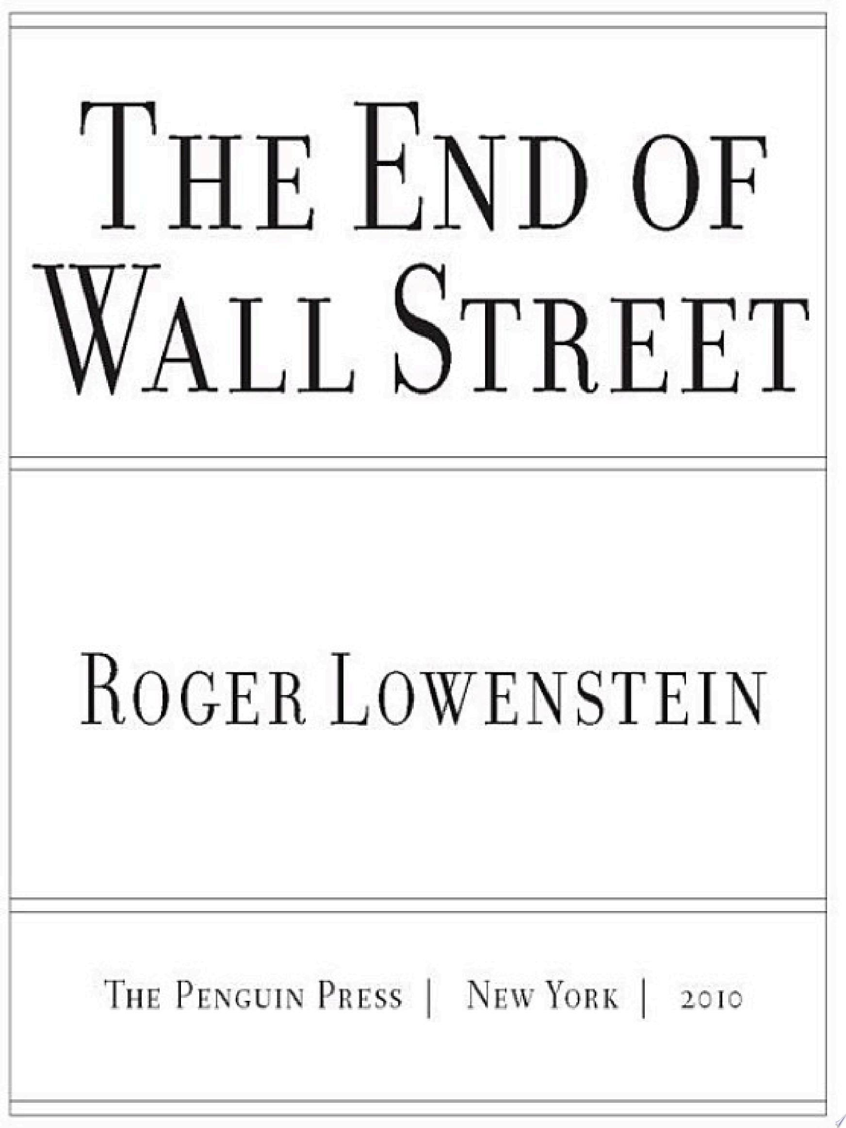 Cover of THE END OF WALL STREET