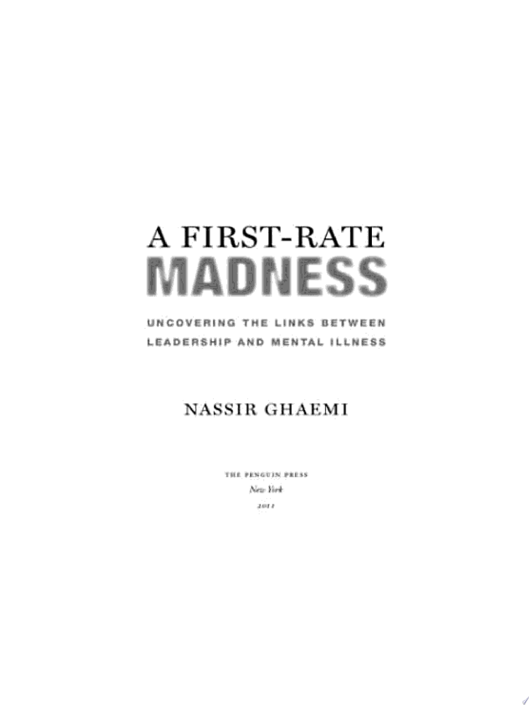 Cover of A FIRST-RATE MADNESS