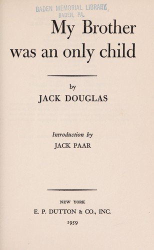 Cover of MY BROTHER WAS AN ONLY CHILD